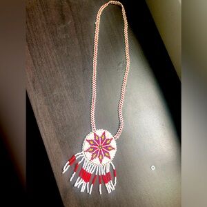 Vintage Native American beadwork fringe necklace.Very delicate piece!